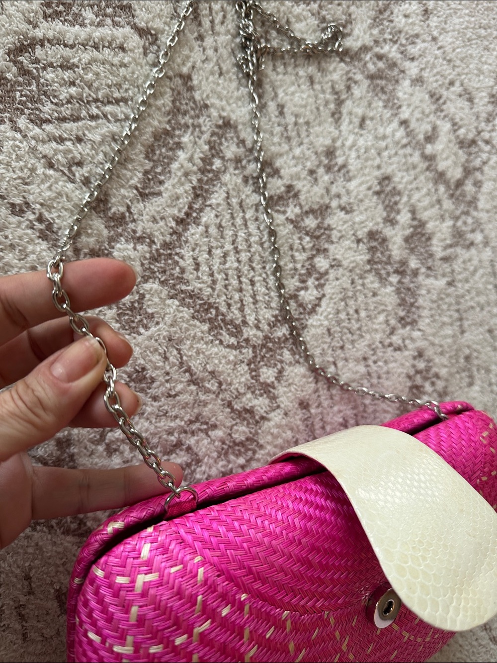 Lea Nealon Pink Woven Straw Clutch Crossbody Bag Resort Vacation - Picture 12 of 17